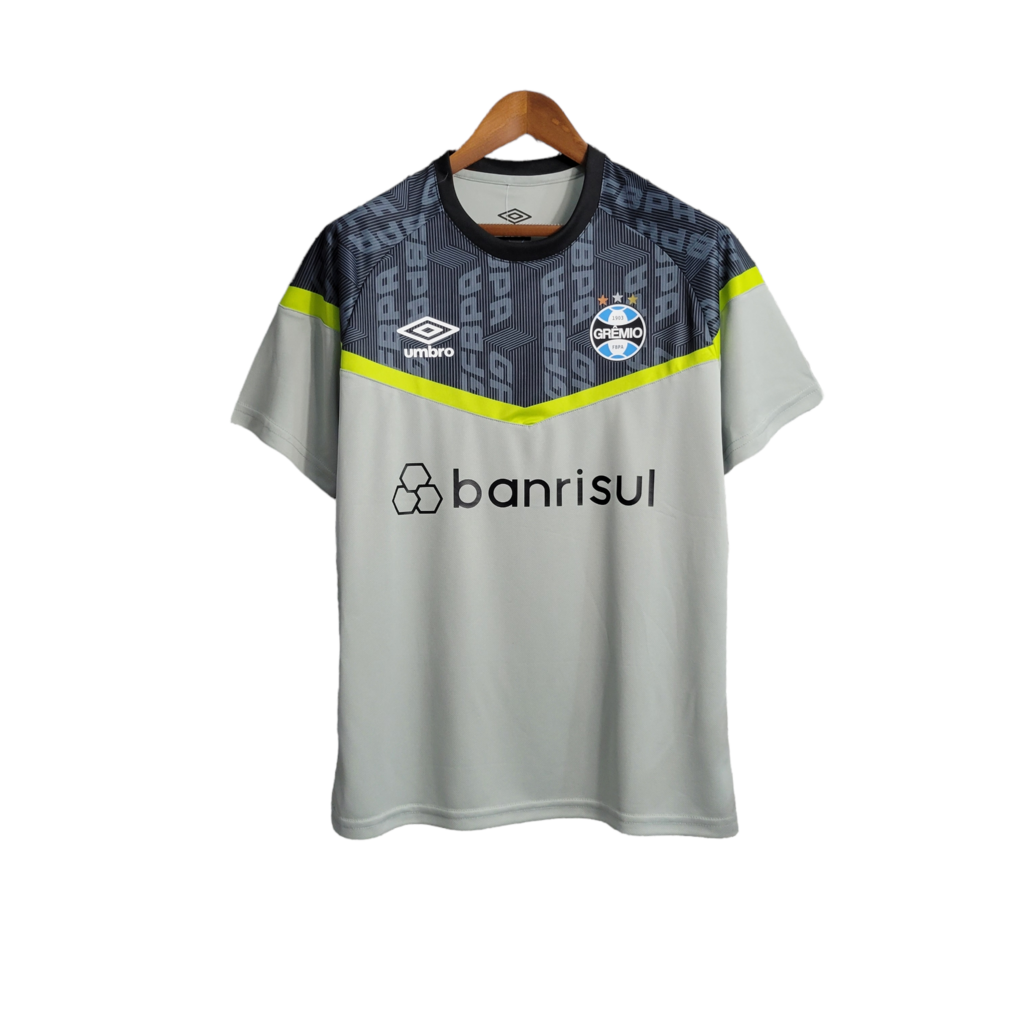 Camisa Grêmio Treino 23/24 - Torcedor Umbro Masculina - Cinza com detalhes em az