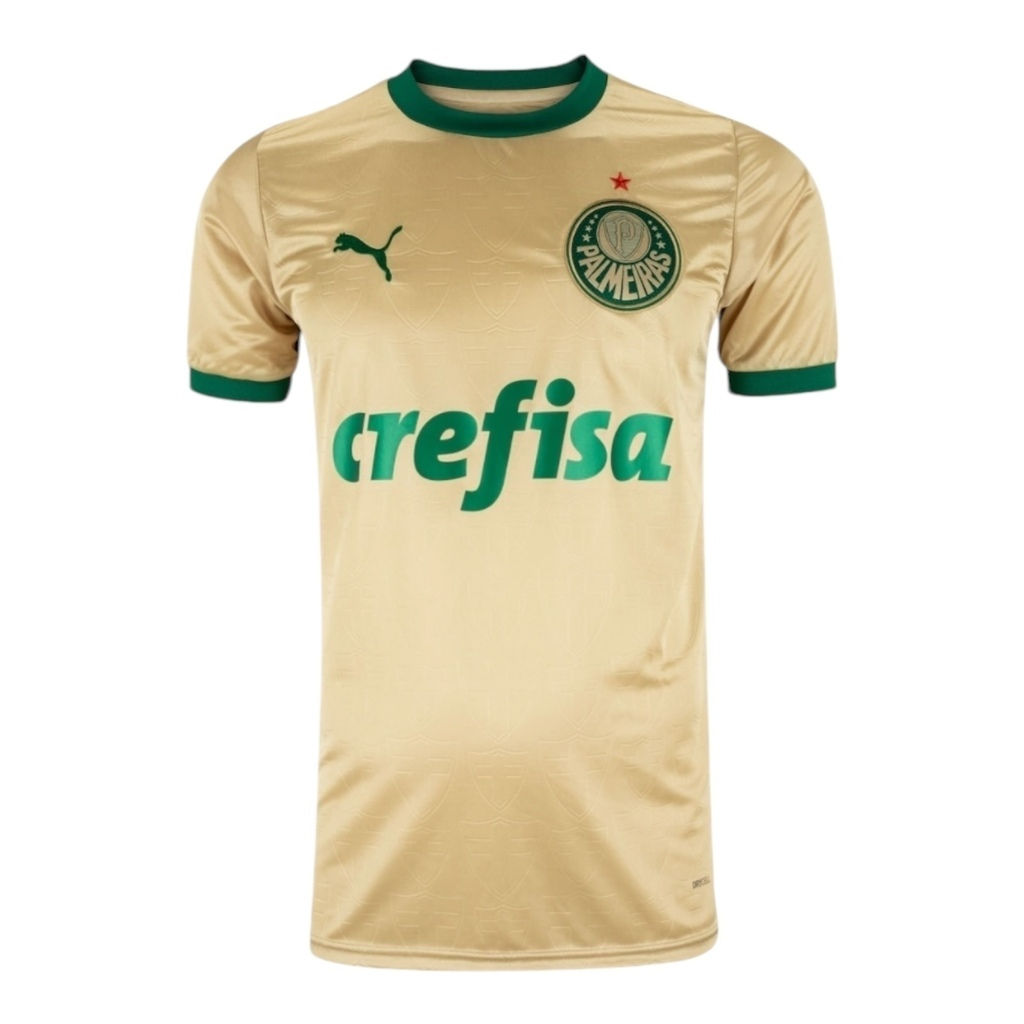 Camisa Palmeiras III 24/25 - Torcedor Puma Masculina - Dourada com detalhes em v