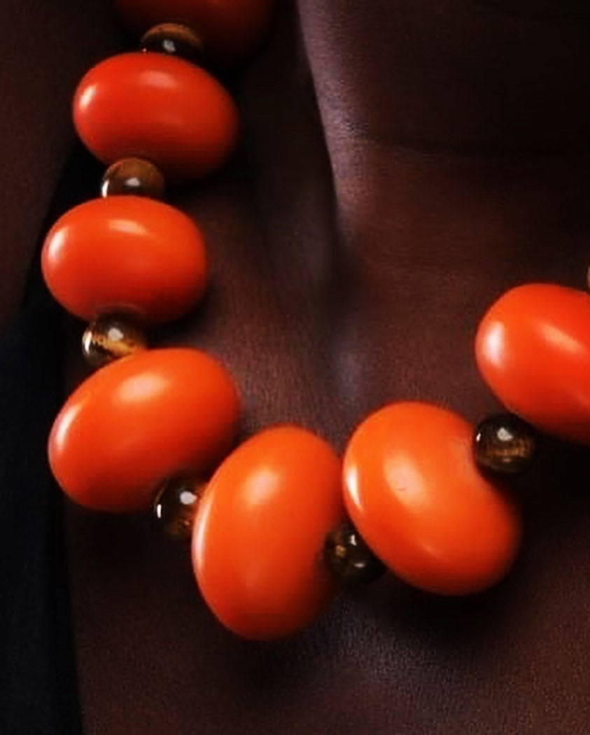 Miniature : Collier ambre & œil de tigre