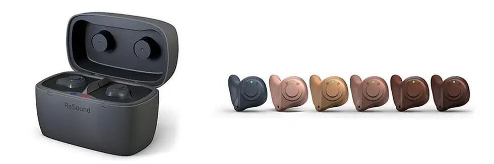 ReSound Nexia custom rechargeable in-the-ear hearing aids with charging case and color options