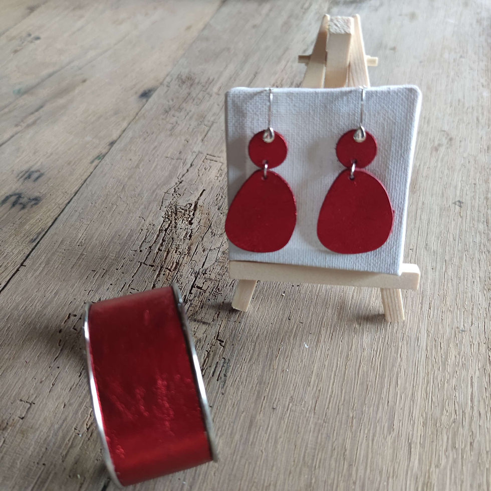 Miniature : Boucles d'oreilles cuir rouge brillant 