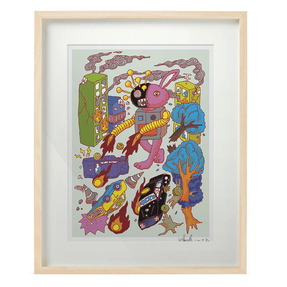 Thumbnail: "Robot Rabbit Attack" 13"x19" fine art print by Wilfred Y.