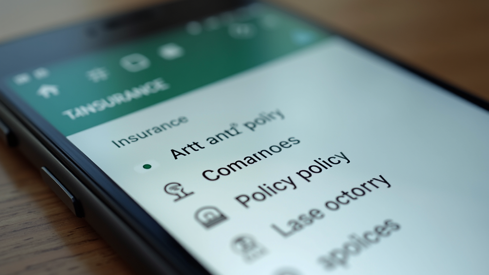 Close-up view of a smartphone displaying an insurance app with policy options