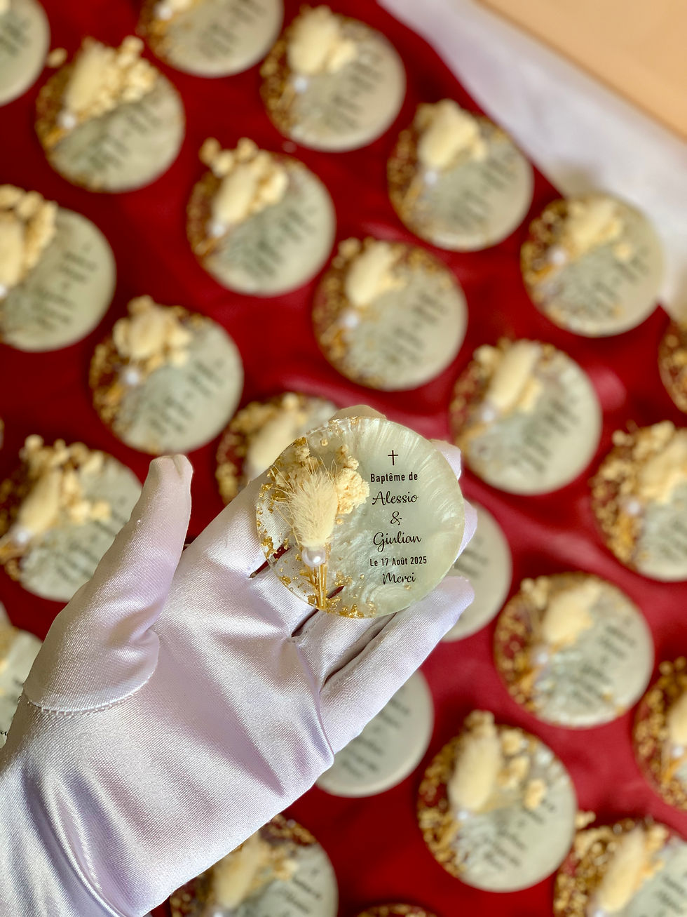 Miniature : Magnet epoxy rond avec fleurs 