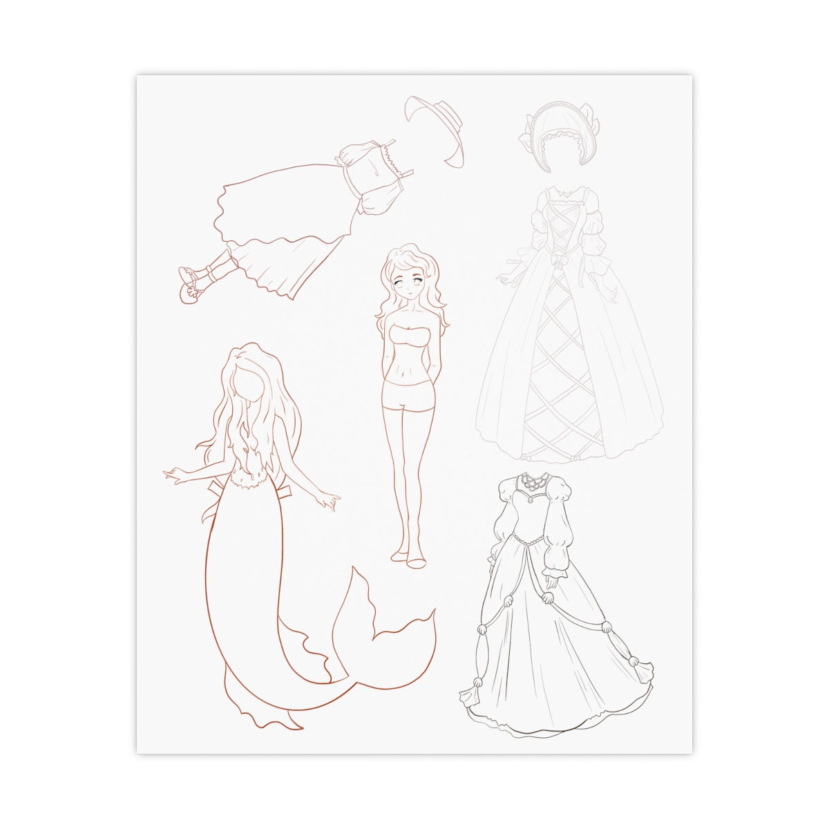 The Little Mermaid Coloring Paper Doll Pack Premium Matte Posters