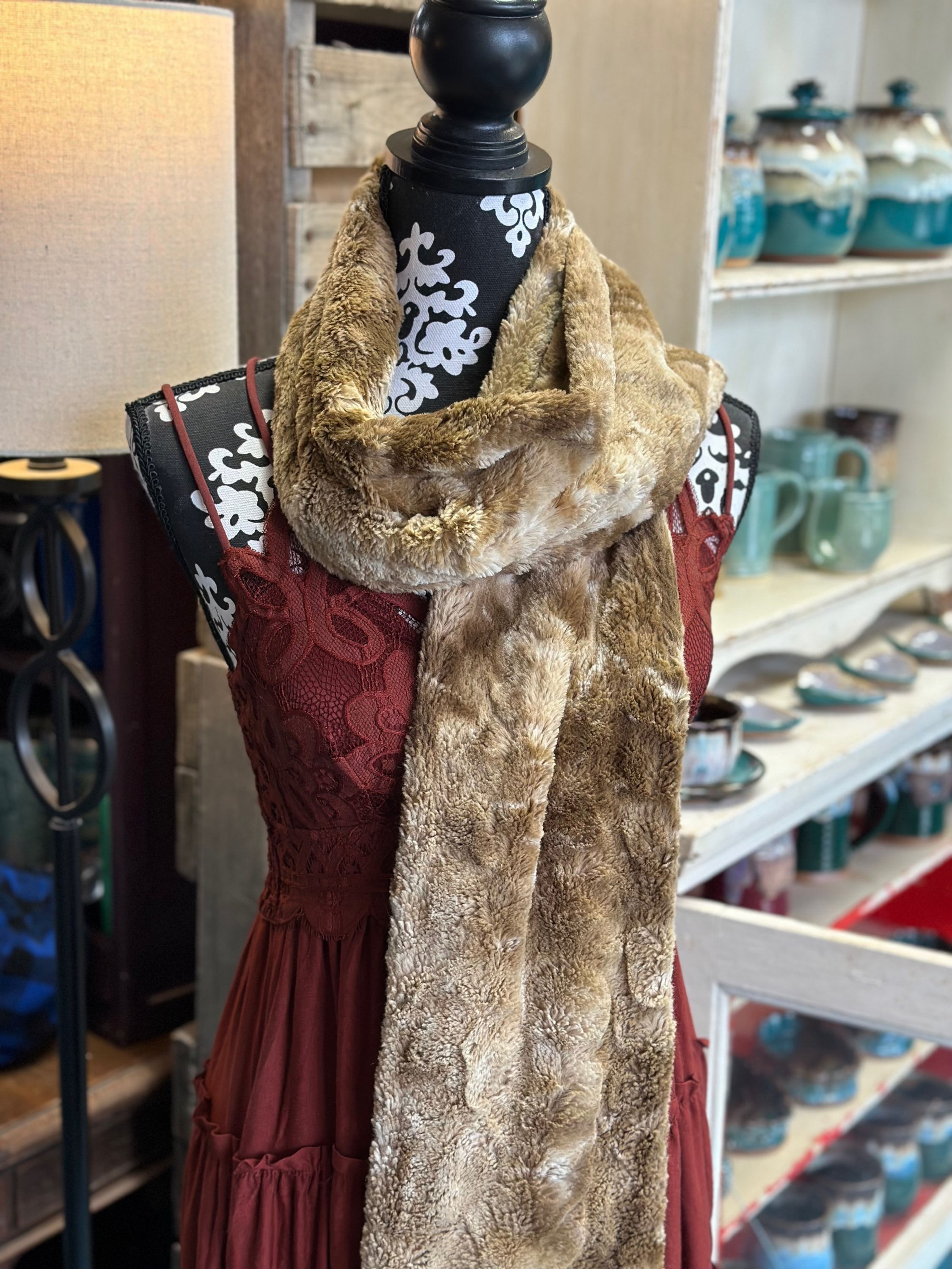 Long multi brown long minky scarf