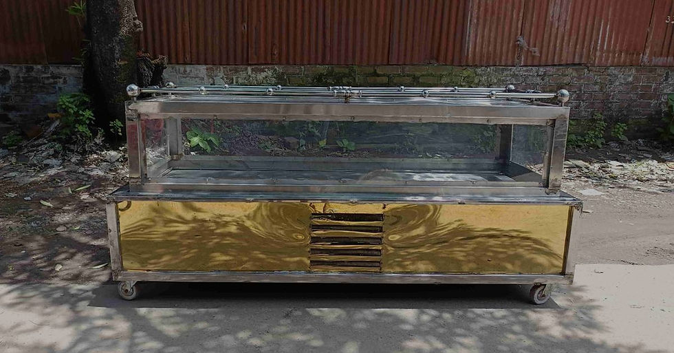 Portable golden mortuary freezer box with glass lid in Sinthee for respectful preservation of deceased.