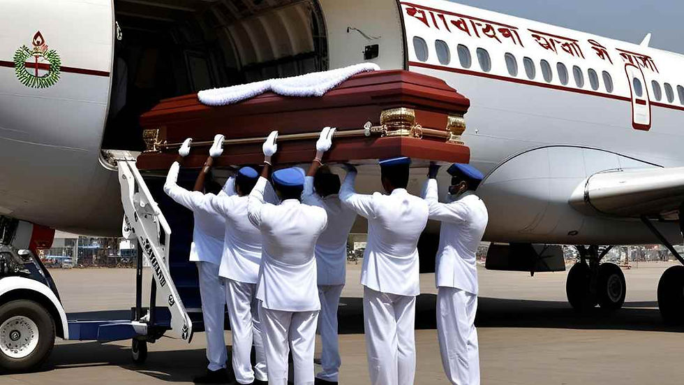 a funeral staffs loading coffin box to aeroplane for transporting to other state