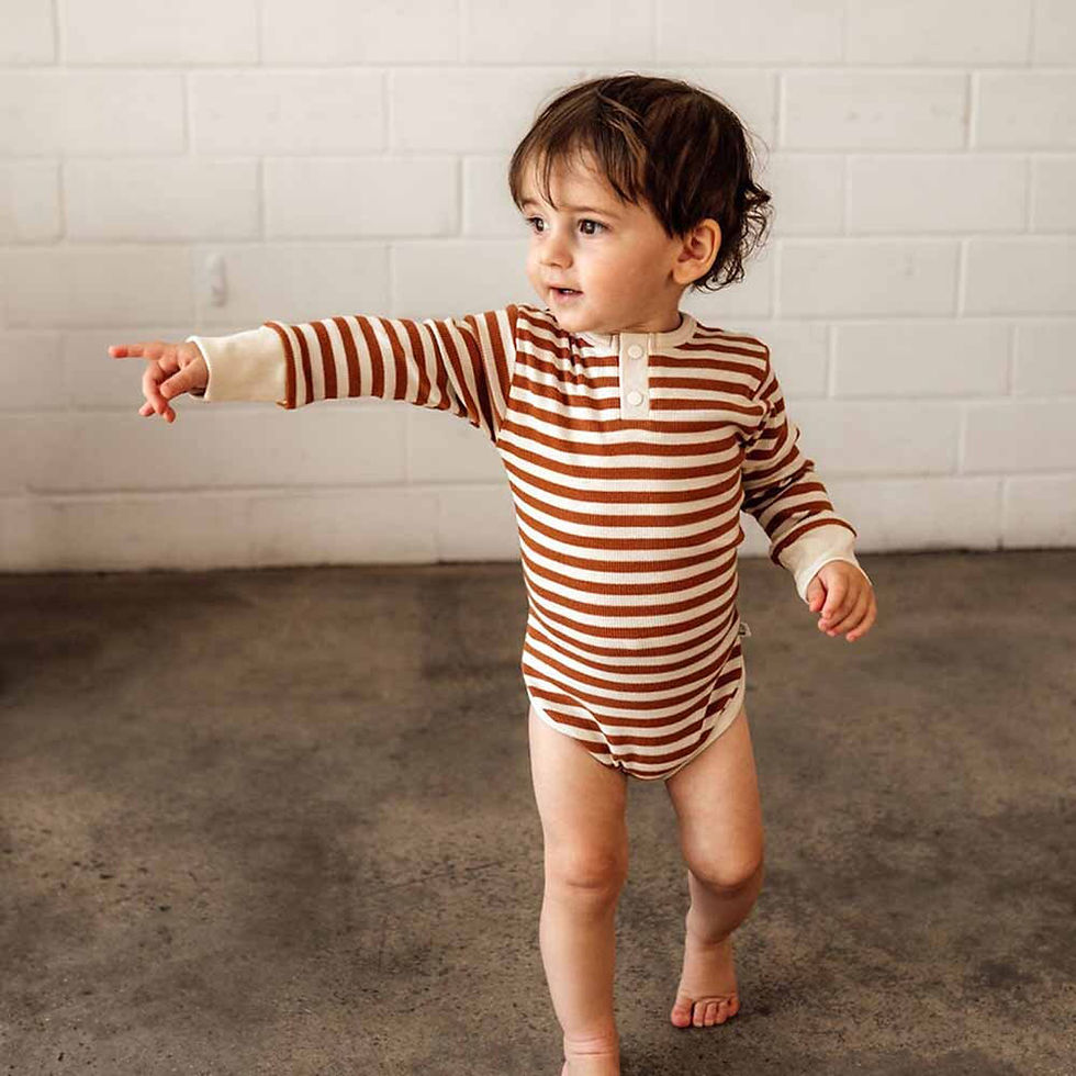 Thumbnail: Biscuit Stripe Long Sleeve Organic Bodysuit
