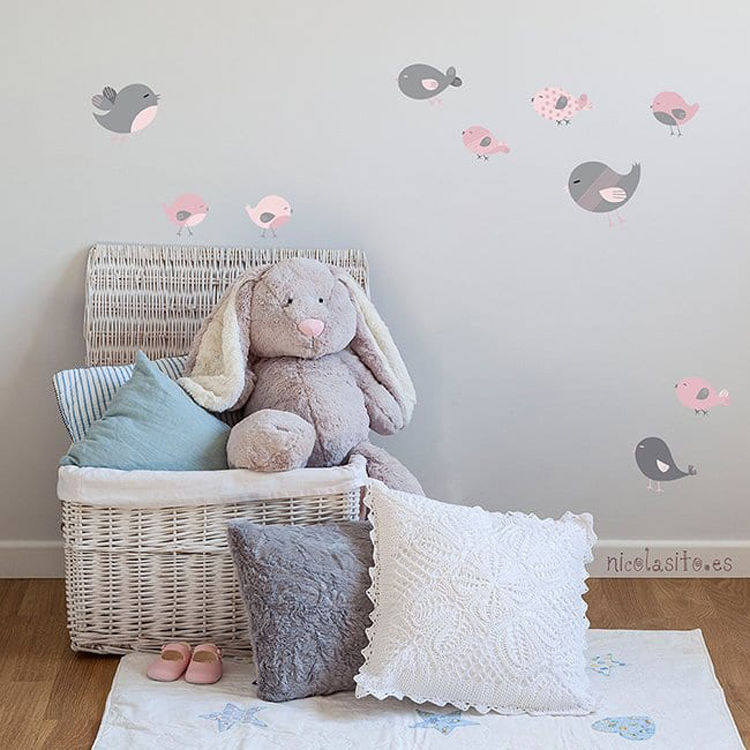 Thumbnail: Wall Stickers Little Birds - Pink & Gray