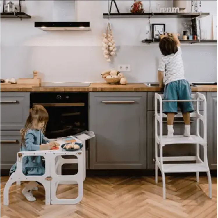 Thumbnail: STEP'n'SIT - Helper Tower - Table Convertible 2-in-1 - White Brass