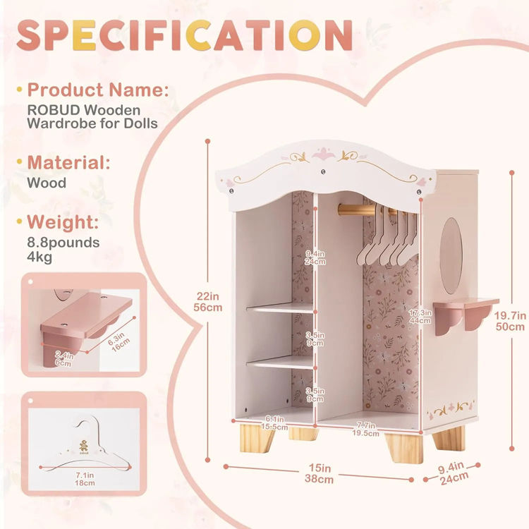 Thumbnail: Wooden Doll Closet Wardrobe