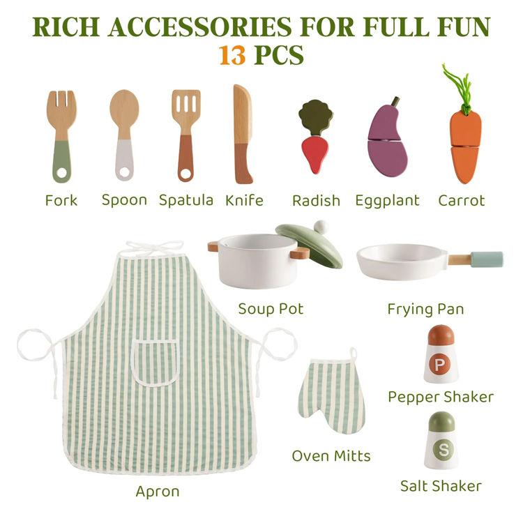 Thumbnail: Wooden Kids Play Kitchen Set - Olivia Green