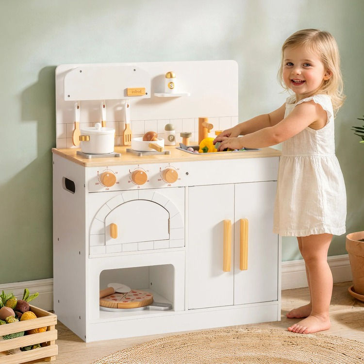Thumbnail: Wooden Kids Play Kitchen with Pizza Oven