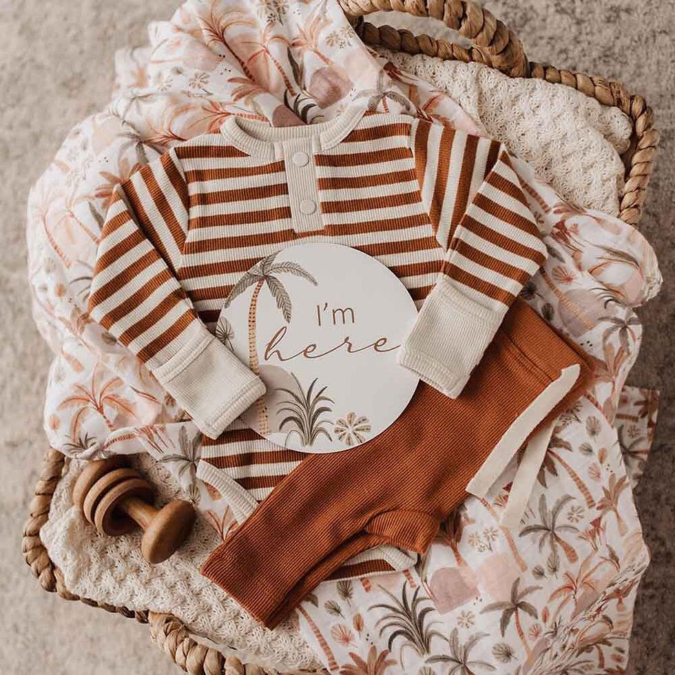 Thumbnail: Biscuit Stripe Long Sleeve Organic Bodysuit