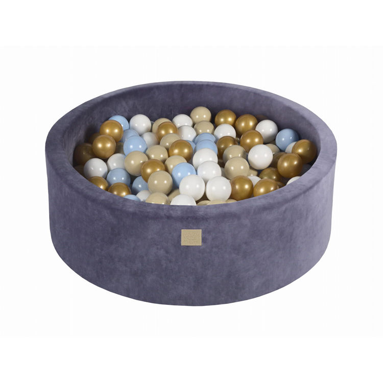 Baby Foam Round Ball Pit 90x30cm with 200 Balls 7cm Certified, Velvet, Blue-Gray