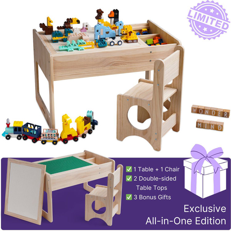 Thumbnail: Montessori Workbench Set with Chair, Building Blocks & Drawing Utensils