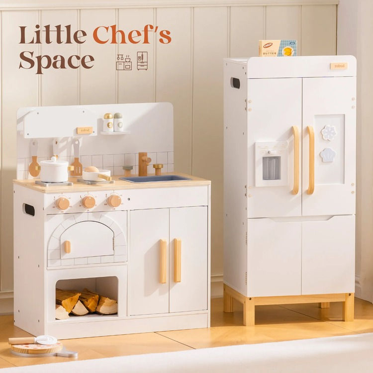 Thumbnail: Wooden Kids Play Kitchen with Pizza Oven