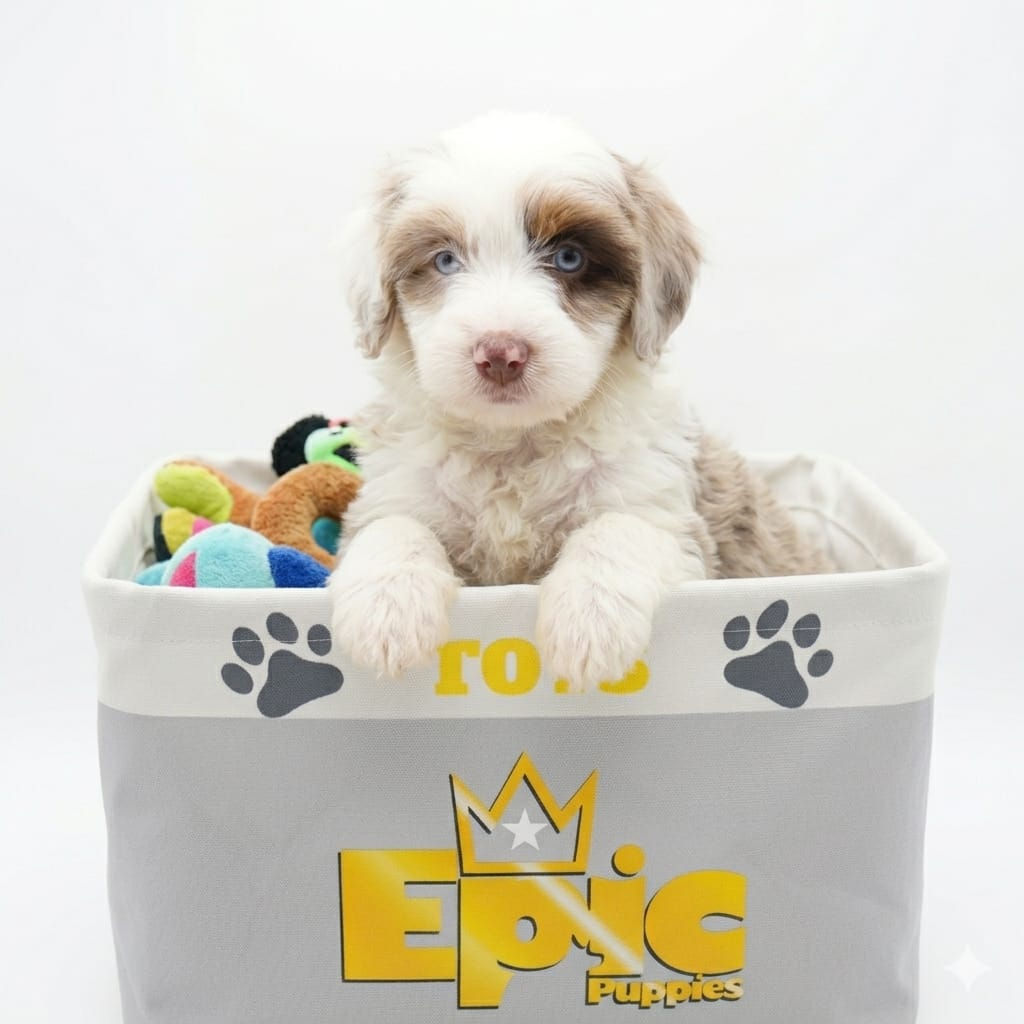 Mini Aussiedoodle  - White & Chocolate - Male