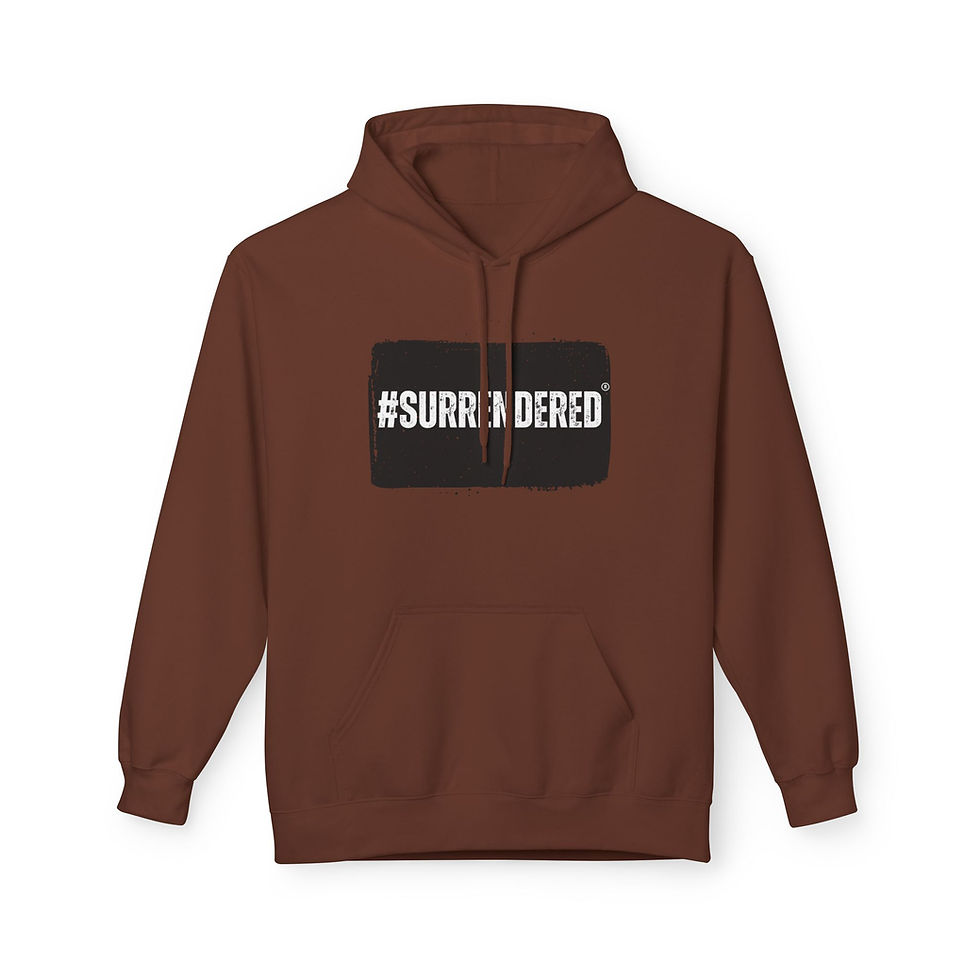 थंबनेल: #Surrendered Hoodie – Distressed Black Stamp Graphic Pullover