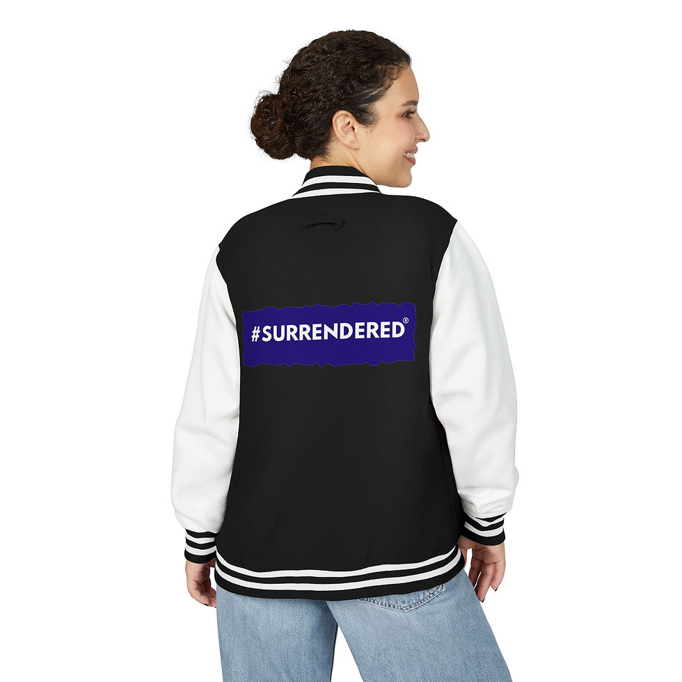 थंबनेल: Letterman Jacket — #Surrendered Retro Varsity Jacket (Red & White)