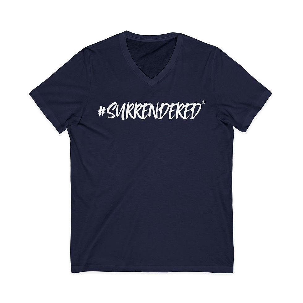 Miniatura: #Surrendered V-Neck Tee — Inspirational Christian Faith T-Shirt