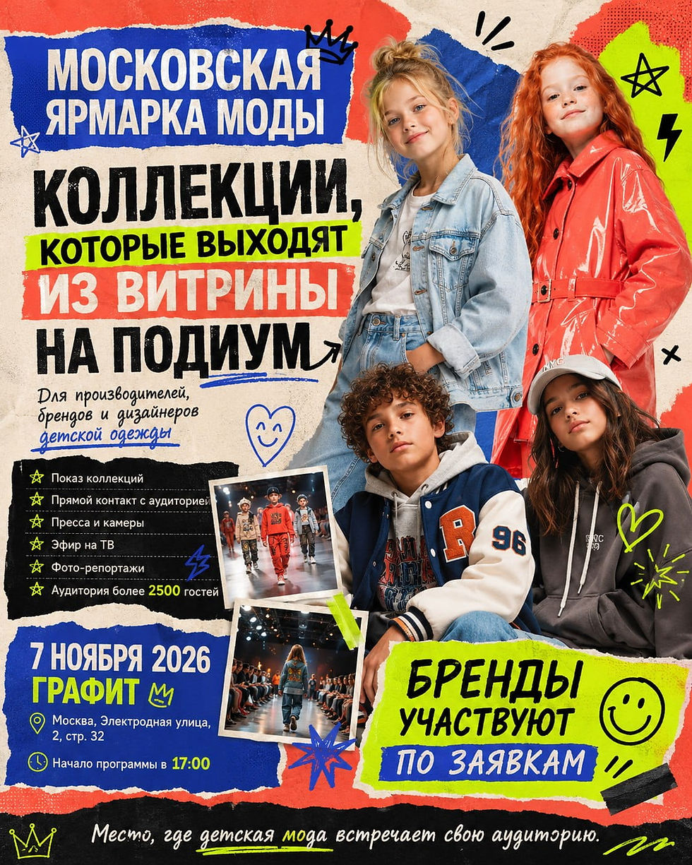 Покажите детскую одежду там, где её не пролистают: на подиуме, в кадре, перед гостями, прессой и живой аудиторией Московской ярмарки моды.