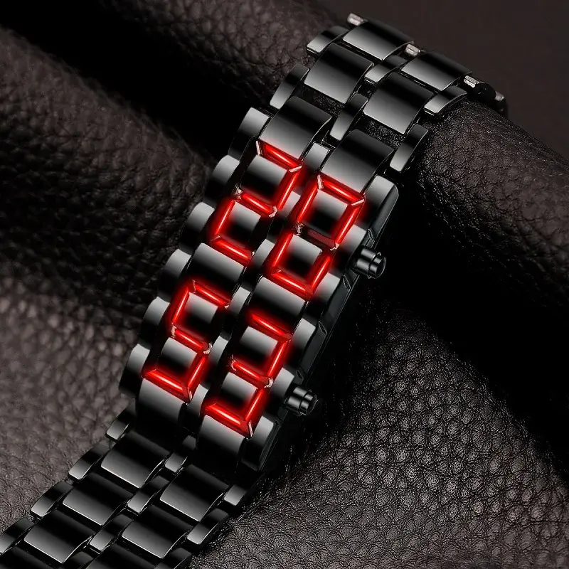 Thumbnail: Fashion Mens Digital Lava Wrist Watch Men Black Full Metal Red Blue LED Display