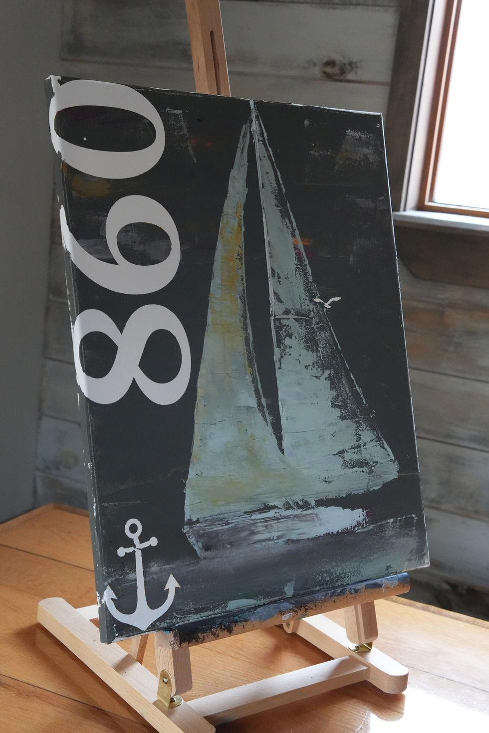 Thumbnail: 16x20 Acrylic Painting of Sailboats - Black and White 860 Connecticut