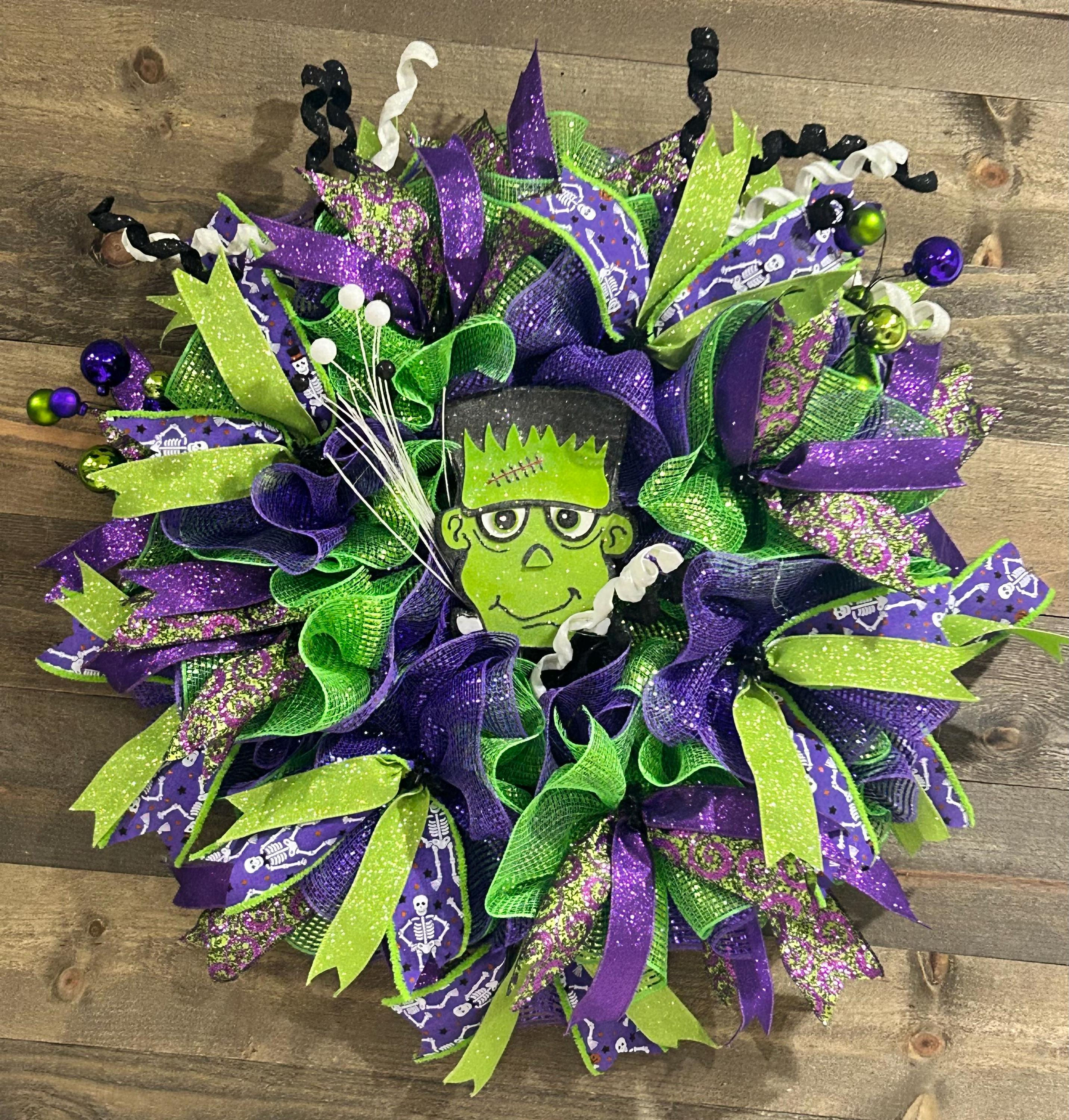 Frankenstein Halloween Wreath, Spooky Front Door Decor