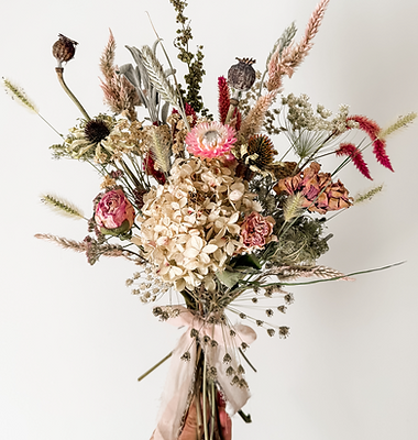 Dried floral posy made with preserved garden flowers