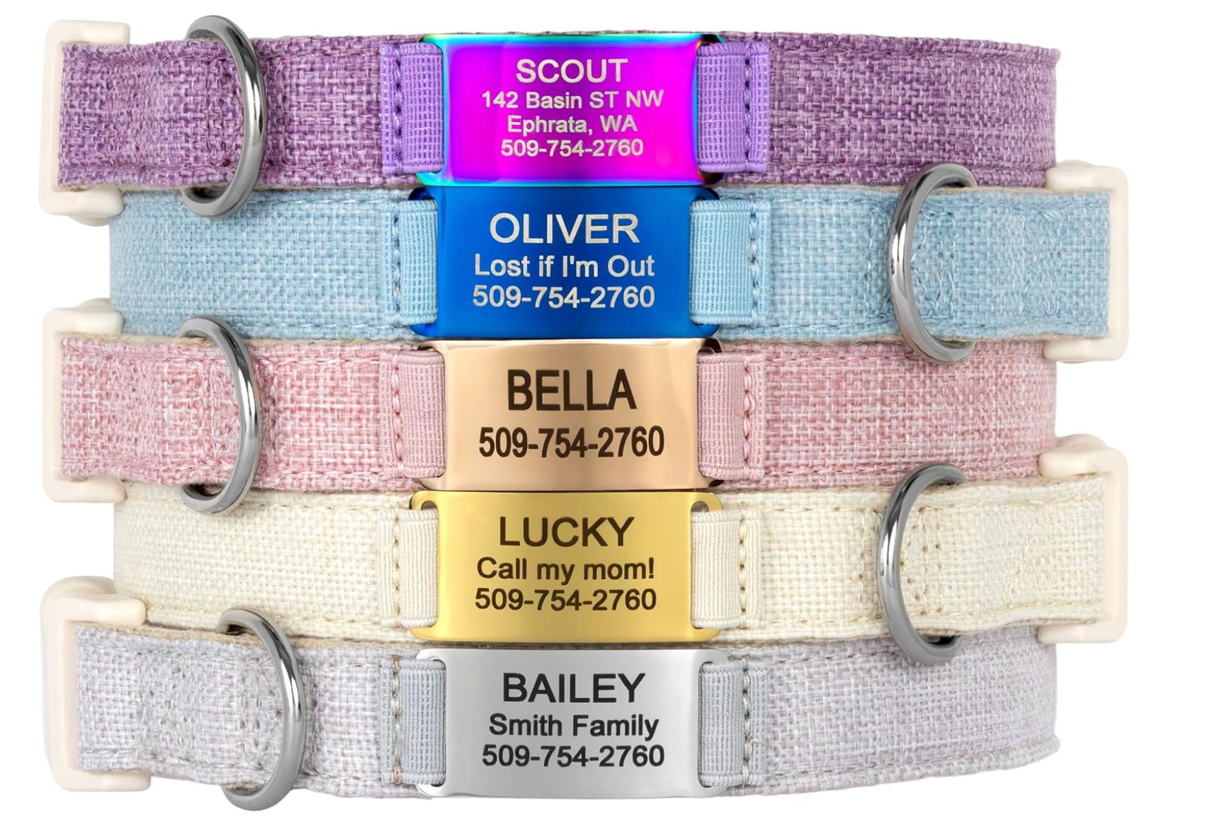 Personalized Cotton Hemp Dog Collars with Custom Engraved Tag