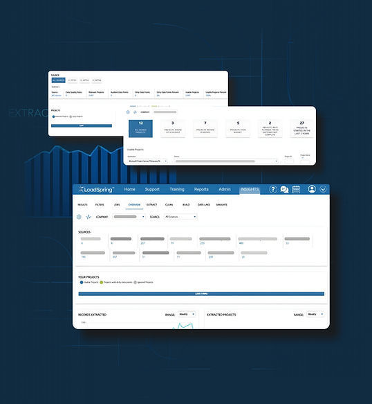 Unified Project Platform INSIGHTS screen showing data mapping and pipeline stages to transform and unify project data.