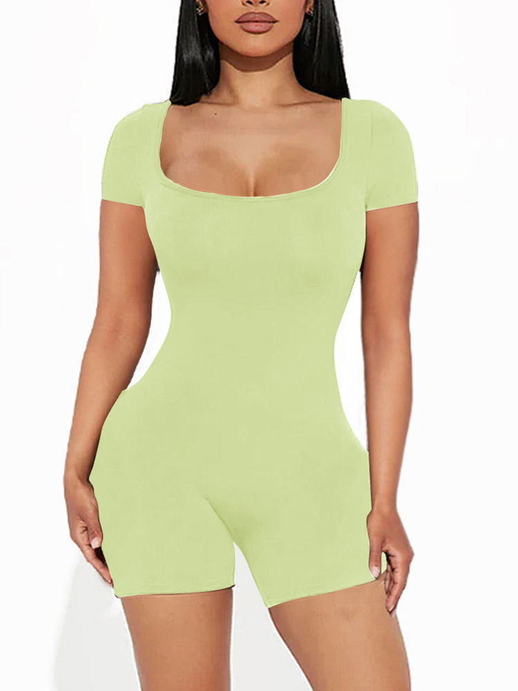 Thumbnail: 2025 Summer New Women's Sexy Solid Color Short Sleeve U Neck Jumpsuit Short Jump