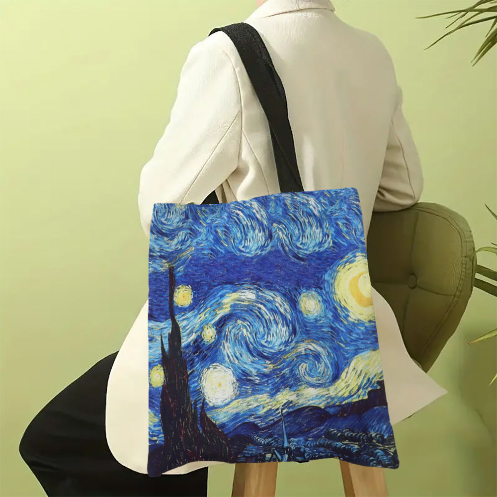 Canvas Bag Van Gogh Series Canvas Bag Oil Painting Starry Night Sunflower Aprico