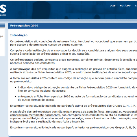 Pré-requisitos de acesso ao Ensino Superior 2026