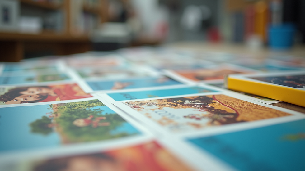 Eye-level view of a colorful array of custom printed products