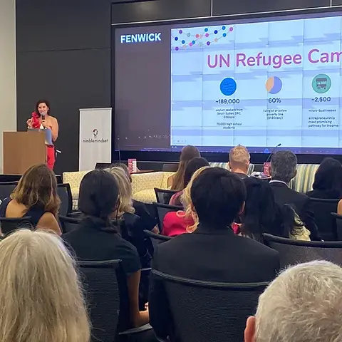 NIMBLE presentation on our work bringing entrepreneurship training to refugee camps. Mariette Wharton speaks to donors.