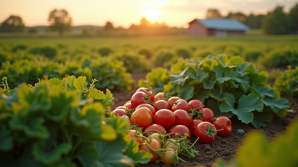 High angle view of a local farm field with seasonal vegetables