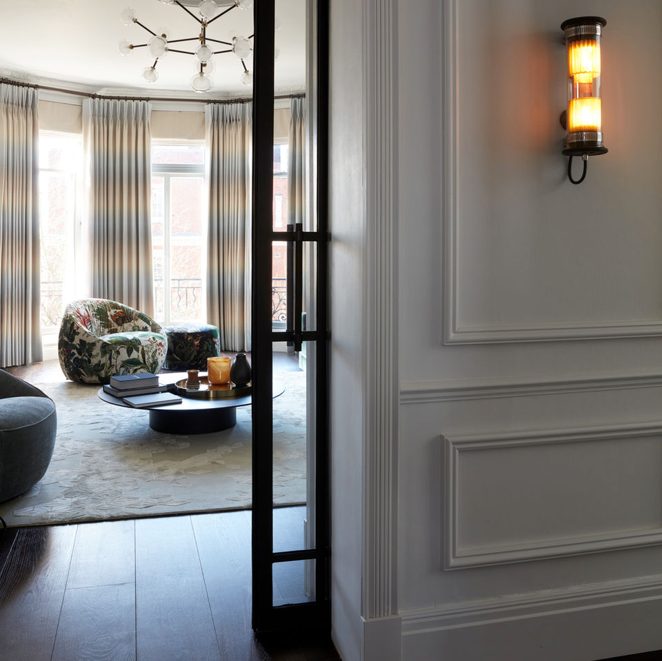 Corridor to Living with bronze pocket doors