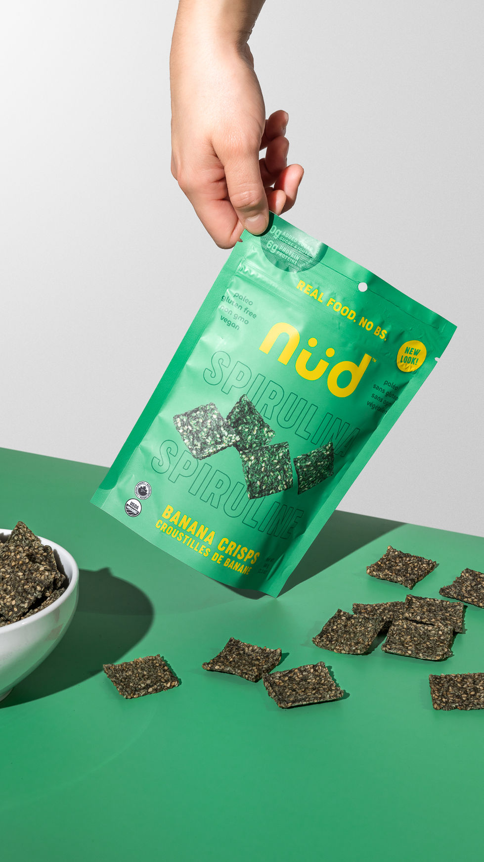 Product photo of some healthy crackers in a vibrant and bold display, highlighting their nutritious appeal and enticing presentation.