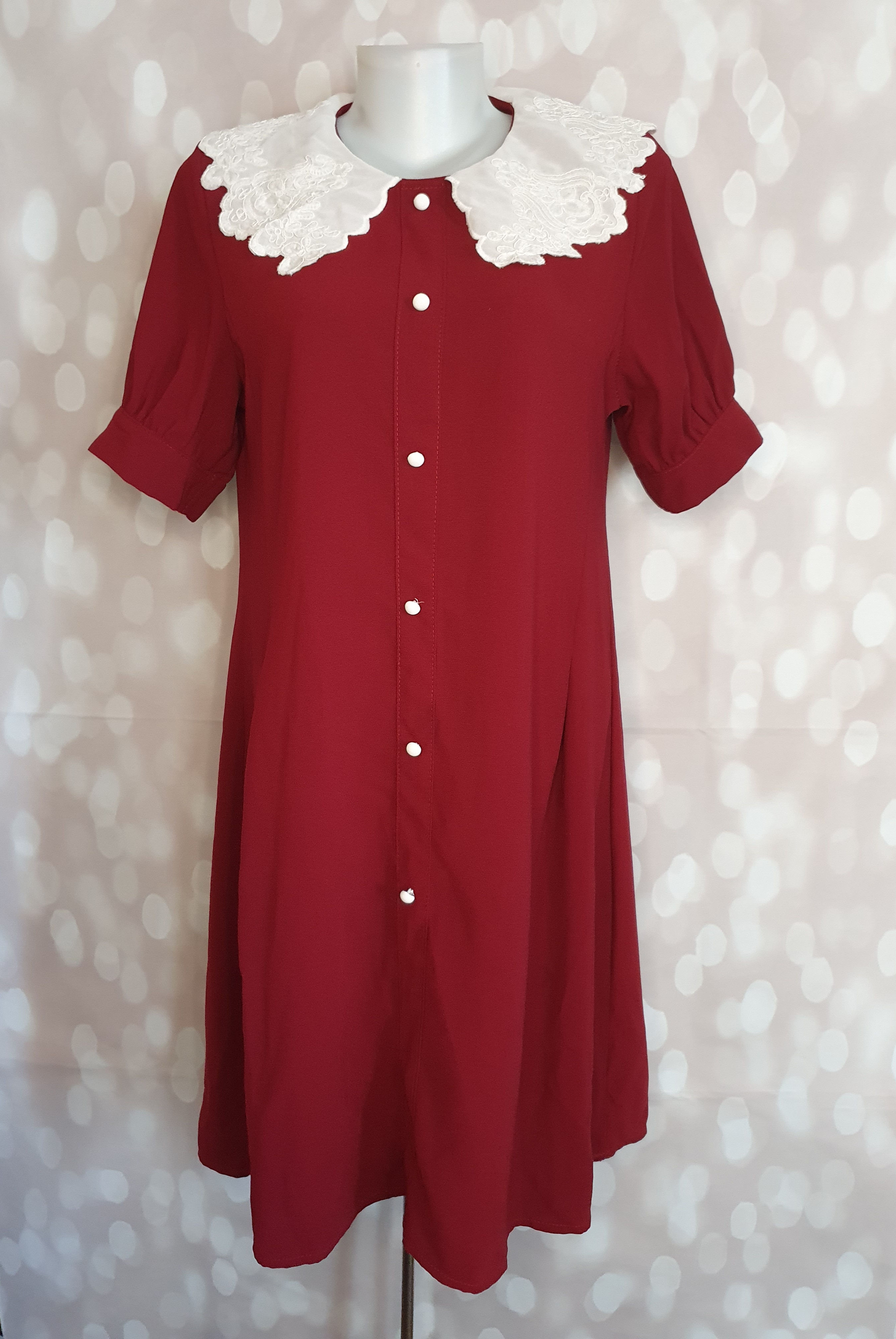 Red White Buttoned Casual Dress