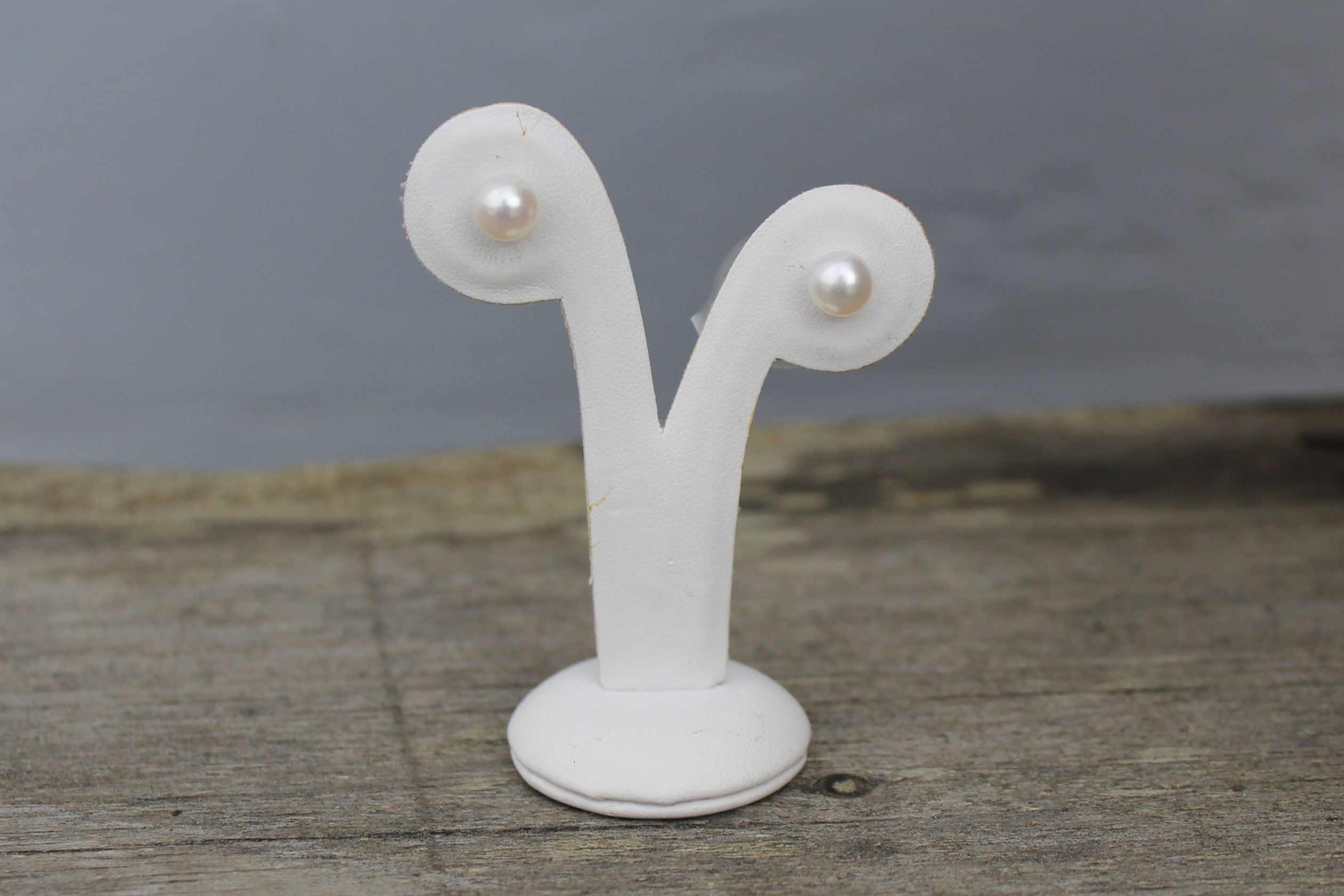 White Freshwater Pearl Studs 14K White Gold