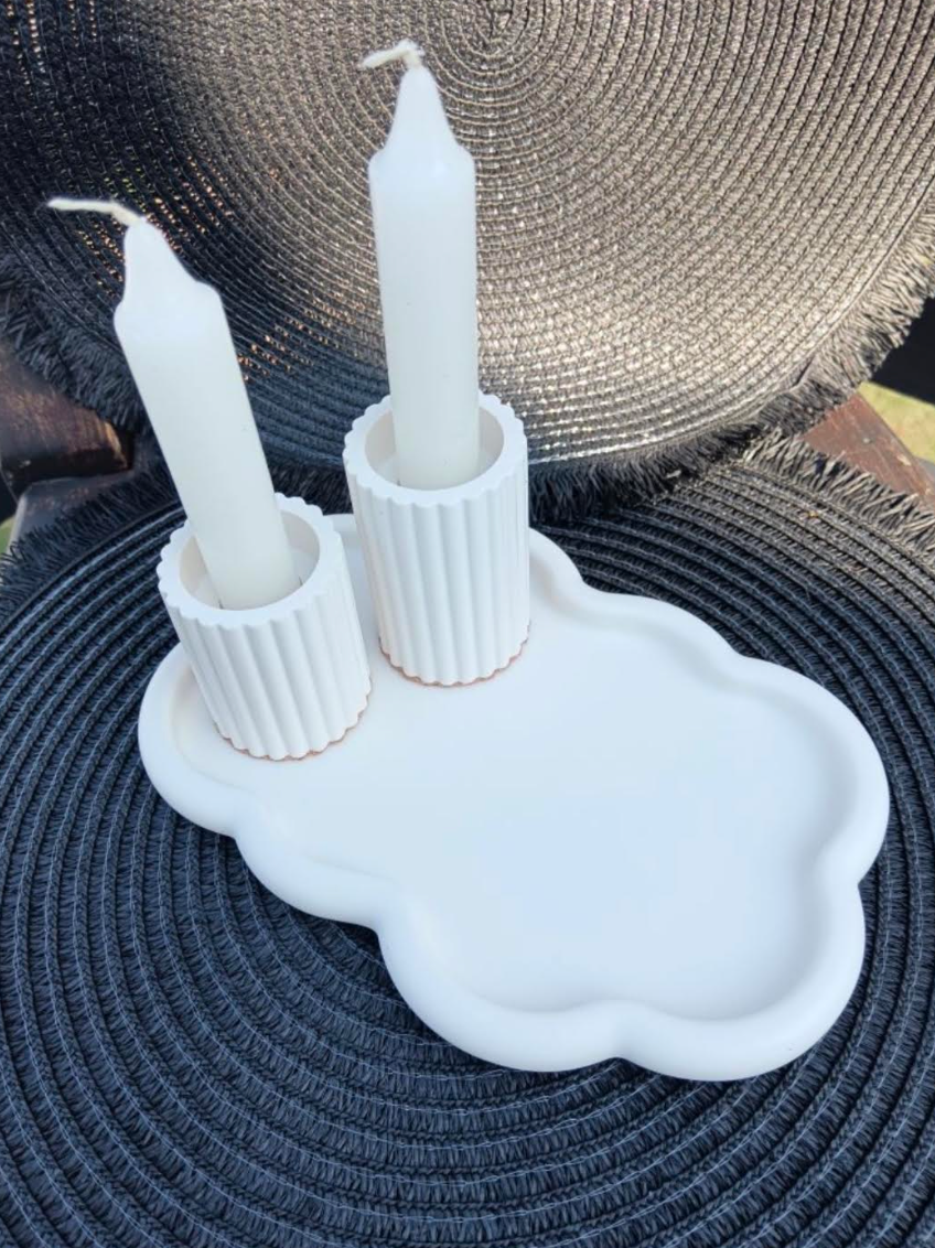 Thumbnail: Ribbed Candle Holders with Cloud Tray