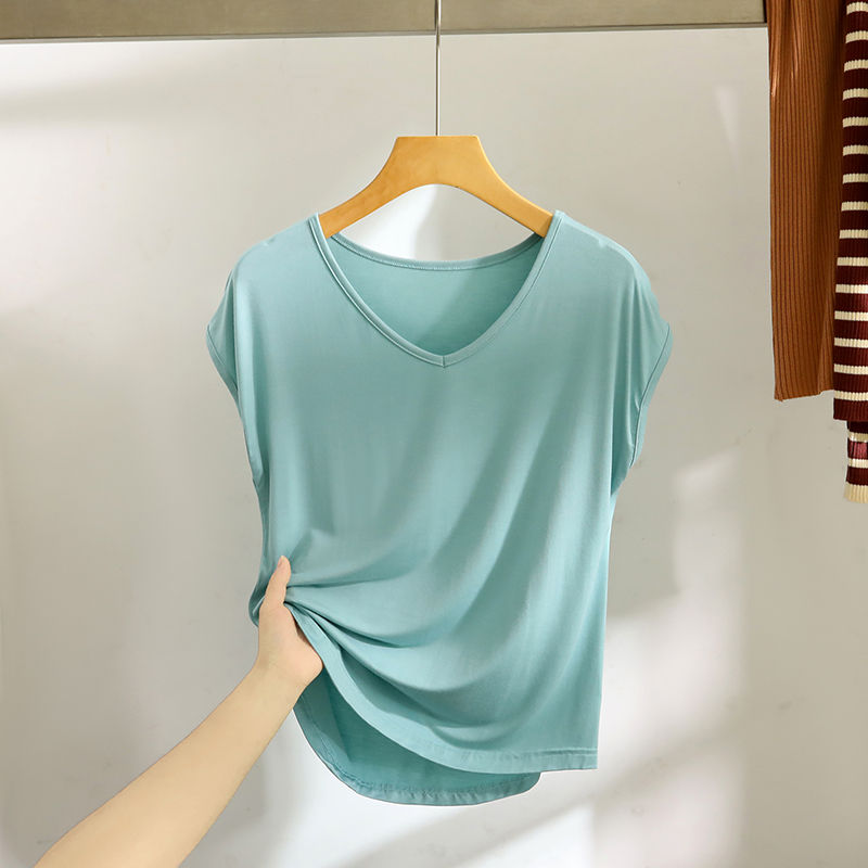 Miniatura: Camiseta Modal Sem Mangas com Decote em V para Mulheres, Camiseta Base Solta e
