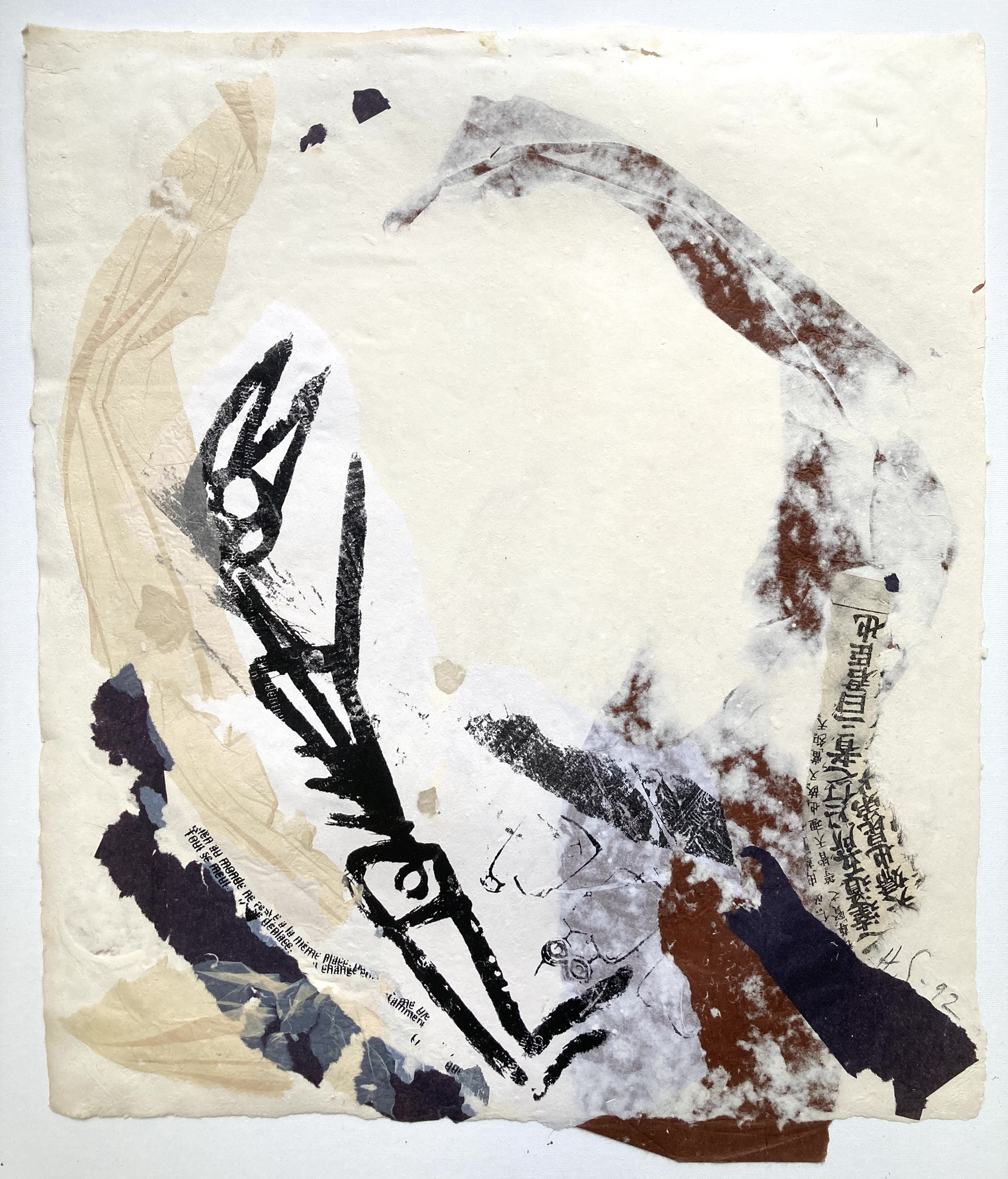 PAPIER D'ART FAIT MAIN "HOMME OISEAU" 46x52cm