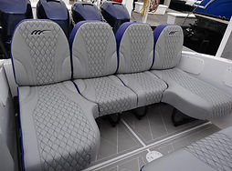 Boat upholstery with marine vinyl Windward design