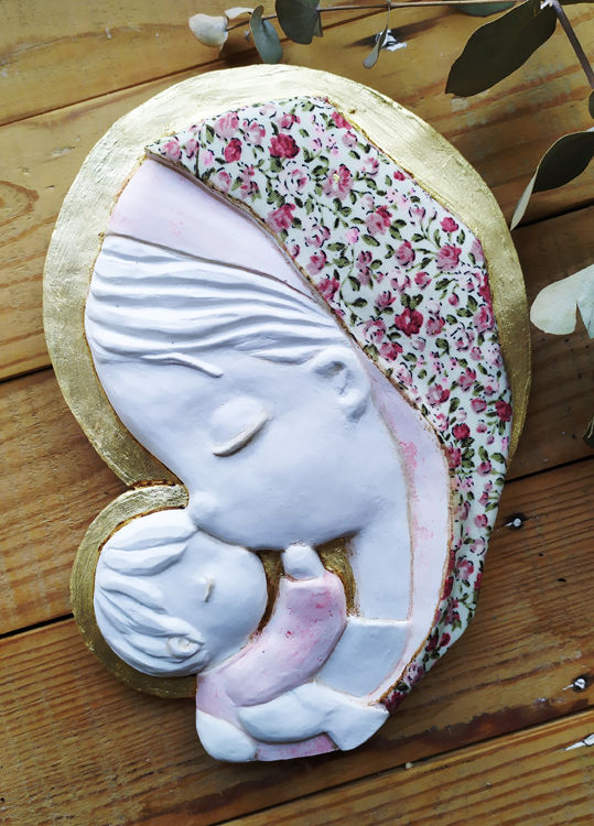 Miniatura: Virgen con el Niño pintada en blanco (tela nº7)