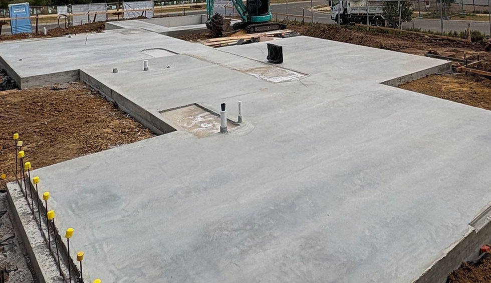 Trowel finished concrete on house slab.