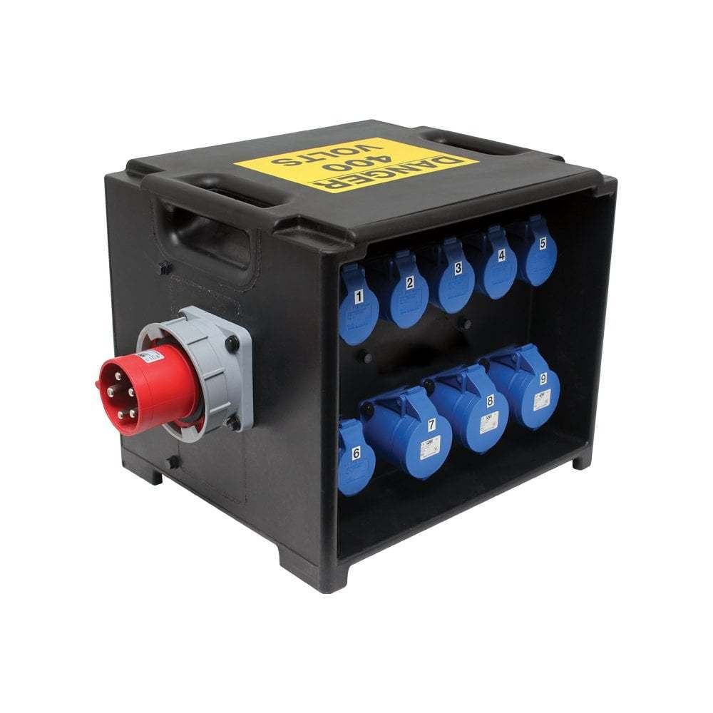 Distro 63A 3ph: 3x 32A 1ph, 6x 16A 1ph (RCBO) - PCE